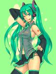  ;p armpits bad_id bad_pixiv_id bare_shoulders hand_on_hip hatsune_miku long_hair one_eye_closed panties skirt skirt_lift solo striped striped_panties thighhighs tongue tongue_out underwear very_long_hair vocaloid yuuji_(and) 