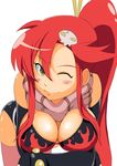  attsun_(atsushi_jb) bad_id bad_pixiv_id bikini_top blush breasts cleavage elbow_gloves face fire gloves hair_ornament hair_stick large_breasts long_hair one_eye_closed ponytail red_hair scarf skull_hair_ornament smile solo striped striped_scarf tengen_toppa_gurren_lagann yellow_eyes yoko_littner 