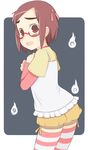  blush brown_eyes brown_hair child eyebrows glasses kaidan_restaurant looking_back oozora_ako oza_watto short_hair solo striped striped_legwear thighhighs 