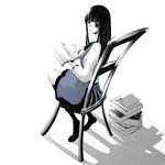  bad_id bad_pixiv_id black_eyes black_hair book copyright_request emukami glasses highres long_hair school_uniform sitting solo 