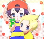  black_hair blonde_hair blue_eyes child hat lucas male_focus mother_(game) mother_2 mother_3 multiple_boys ness pika quiff shirt striped striped_shirt 