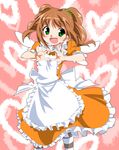  apron blush brown_hair dress green_eyes heart heart_hands idolmaster idolmaster_(classic) long_hair maid_fairy_tale moe_moe_kyun! socks solo striped striped_legwear takatsuki_yayoi takeya_yuuki twintails wings 