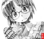  aiko_(renkin_san-kyuu_magical_pokaan) glasses gofu greyscale monochrome renkin_san-kyuu_magical_pokaan sketch solo spot_color traditional_media 