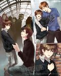  albus_severus_potter brown_hair closed_eyes english furayu_(flayu) glasses green_eyes harry_james_potter harry_potter james_sirius_potter jewelry kneeling male_focus multiple_boys necklace open_mouth spoilers 