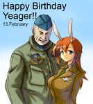 1girl animal_ears bad_id bad_pixiv_id bunny_ears charles_e_yeager charlotte_e_yeager chuck_yeager english hat military military_uniform namesake pilot_suit strike_witches uniform world_witches_series zippo 