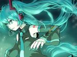  aqua_eyes aqua_hair aqua_nails detached_sleeves hatsune_miku headphones headset long_hair mrbr nail_polish smile solo twintails very_long_hair vocaloid 