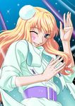  blonde_hair blue_eyes heart long_hair macross macross_frontier macross_frontier:_itsuwari_no_utahime misnon_the_great one_eye_closed sheryl_nome solo 