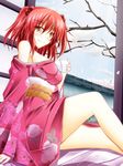  breasts campbell_gichou hair_bobbles hair_ornament highres japanese_clothes kimono large_breasts legs onozuka_komachi red_eyes red_hair short_hair solo touhou two_side_up 