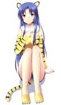  animal_ears animal_print asakura_ryouko blue_eyes blue_hair inui_nagi long_hair solo suzumiya_haruhi_no_yuuutsu tail tiger_ears tiger_print tiger_tail 