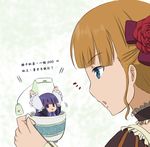  beatrice blonde_hair blue_hair chibi frederica_bernkastel tea translation_request umineko_no_naku_koro_ni 