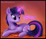  english_text equine female feral friendship_is_magic hasbro horn horse looking_back lying magic mammal mn27 my_little_pony name orange_background plain_background pony purple_eyes smile solo text twilight_sparkle_(mlp) unicorn 