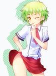  :p baka_to_test_to_shoukanjuu ge-ha green_hair kudou_aiko no_panties one_eye_closed school_uniform short_hair solo tongue tongue_out 