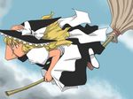  blonde_hair broom broom_riding hand_on_headwear hand_up hat hat_tug kirisame_marisa onikobe_rin profile solo touhou witch witch_hat 