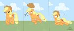  ?! applejack_(mlp) blonde_hair cloud comic cowboy_hat cowgirl crossed_hooves cutie_mark equine fall female feral friendship_is_magic frown green_eyes hair hasbro hat horse humor humour logic mammal my_little_pony naira pony pose shocked smile solo standing surprise 