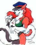  anthro breasts canine comrade dog duo female grin hammer_and_sickle hat husky male mammal richard_foley russian size_difference tongue tongue_out 