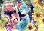  animal_ears catgirl fireworks flowers japanese_clothes tatsumi3 yukata 