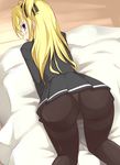  all_fours ass black_legwear blonde_hair blue_eyes kuro_(be_ok) long_hair looking_back panties panties_under_pantyhose pantyhose quiz_magic_academy school_uniform shalon solo thighband_pantyhose underwear upskirt 