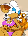  bat big_breasts breast_fondling breasts canine dboy duo female fondeling_boobs fondling fox green_eyes grope male mammal miles_prower rouge_the_bat sega sonic_(series) swimsuit tail warm_colors wings 