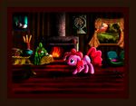  absurd_res carpet chaosdrop curtains equine female feral fireplace fluttershy_(mlp) food friendship_is_magic fur hasbro hi_res horse inside mammal my_little_pony painting pink_fur pinkie_pie_(mlp) pony rainbow_dash_(mlp) scared solo table tree vegetable warm_colors window wood 