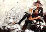  blue_eyes glasses hat original panamaman scar tail thighhighs tiger 