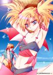  bikini bleach blonde_hair blue_eyes chainel hat hirako_shinji pixiv_thumbnail resized sarugaki_hiyori scowl swimsuit 