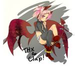  azrael_(shirow) cropped_jacket demon_girl demon_tail demon_wings original pink_hair purple_eyes shirow_(crazy) single_thighhigh solo tail thighhighs twintails wings 