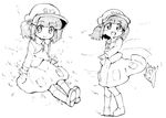  blush_stickers boots child greyscale hair_bobbles hair_ornament hat kawashiro_nitori key monochrome neibii sitting skirt touhou two_side_up 