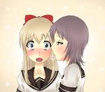  2girls blonde_hair blood blush brown_hair cheek_kiss forscience funami_yui hair kiss kiss_on_cheek long_hair multiple_girls nosebleed open_mouth ribbon school_uniform short short_hair toshinou_kyouko yuri yuru_yuri 