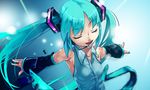  aqua_hair closed_eyes detached_sleeves hatsune_miku headset long_hair maitake_(loose) md5_mismatch music necktie open_mouth outstretched_arms singing solo spread_arms twintails very_long_hair vocaloid 