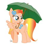  cutie_mark elm-chan equine female feral fish flower friendship_is_magic g1 hair hasbro horse mammal marine mouth_hold my_little_pony orange_hair pegasus pink_body plain_background pony sea_breeze sea_breeze_(mlp) solo umbrella warm_colors white_background wings 