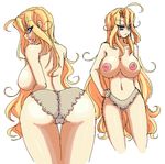  ass ass_up blonde_hair blue_eyes breasts cameltoe enoko_(zqfebi) female from_behind ga_no_kitsune large_breasts long_hair looking_back nipples no_bra original panties simple_background sketch solo standing top-down_bottom-up topless underwear very_long_hair 