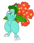  abstract_background anthro big_breasts blue_nipples breasts claws fangs female flora_fauna gb_of_bs green_hair grey_eyes hair nintendo nipples plain_background pok&#233;mon pok&#233;morph pok&eacute;mon simple_background solo thighs venusaur video_games white_background wide_hips 