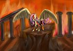  chain crossover equine female feral fire fluttershy_(mlp) friendship_is_magic god_of_war gunslingerpen hasbro horse knife kratos mammal mouth_hold my_little_pony pegasus pony warm_colors wings 