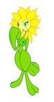  abstract_background breasts female flora_fauna flower gb_of_bs green green_body green_eyes green_nipples nintendo nipples plain_background plant pok&#233;mon pok&eacute;mon simple_background solo sunflora sunflower thighs video_games white_background wide_hips yellow 