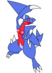  abstract_background anthro black_sclera blue blue_body breasts claws cool_colors fangs female gabite garchomp gb_of_bs nintendo nipples open_mouth pink_eyes plain_background pok&#233;mon pok&#233;morph pok&eacute;mon red red_belly simple_background solo tail thighs video_games white_background wide_hips 