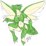  2010 abstract_background anthro arthropod blue_eyes blush breasts claws female fursuit green insect insectoid mantis nintendo nipples nude plain_background pok&#233;mon pok&#233;morph pok&eacute;mon praying_mantis pussy scyther simple_background solo thorax unknown_artist video_games white white_background wings 