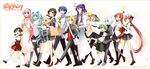  6+girls alternate_costume everyone green_hair gumi happy haru_aki hatsune_miku kaai_yuki kagamine_len kagamine_rin kaito kamui_gakupo lily_(vocaloid) long_hair megurine_luka meiko multiple_boys multiple_girls nekomura_iroha ryuuto_(vocaloid) school_uniform serafuku sf-a2_miki smile thighhighs utatane_piko very_long_hair vocaloid zettai_ryouiki 