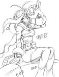  antenna_hair corki genderswap gloves goggles goggles_on_head greyscale league_of_legends monochrome one_eye_closed scarf sitting solo 