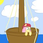  blue_eyes braids clothing cloud crows_nest equine female feral fluttershy_(mlp) friendship_is_magic hair hasbro hat horse jewelry mammal my_little_pony pegasus pink_hair pirate pony rope scared solo sun tanmansmantan water wings yellow_body 