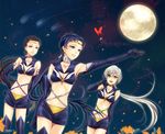  adjusting_hair bishoujo_senshi_sailor_moon black_gloves boots breasts bug butterfly cleavage elbow_gloves flower full_moon gloves insect kasumi65 long_hair magical_girl medium_breasts midriff moon multiple_girls night night_sky outstretched_arm ponytail sailor_senshi sailor_star_fighter sailor_star_healer sailor_star_maker seiya_kou sky taiki_kou thigh_boots thighhighs tiara yaten_kou 