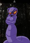  anthro arbok black_background breasts cobra cool_colors fangs female forest forked_tongue looking_at_viewer naga nintendo nipples orange_eyes plain_background pok&#233;mon pok&#233;morph pok&eacute;mon purple purple_body purple_nipples pussy reptile scalie snake solo tail togue_out tongue tongue_out tree unknown_artist video_games wood 
