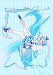  absurdres blue blue_eyes blue_hair blue_skirt chiyo_(rotsurechiriha) coffret_(heartcatch_precure!) creature cure_marine dress flower full_body hair_ornament hairpin happy heart heartcatch_precure! highres kurumi_erika long_hair magical_girl one_eye_closed precure shoes skirt solo thighhighs upside-down white_legwear zettai_ryouiki 