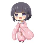  black_hair blush cat chibi fang full_body ikoku_meiro_no_croisee japanese_clothes kimono mokana_natsumi open_mouth purple_eyes sandals short_hair smile solo standing tabi transparent_background yune_(ikoku_meiro_no_croisee) 