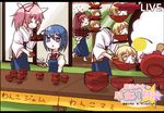  apron blonde_hair blue_hair blush_stickers bowl charlotte_(madoka_magica) drill_hair eating engiyoshi grief_seed hair_ornament hair_ribbon hairclip headless japanese_clothes kaname_madoka long_hair mahou_shoujo_madoka_magica mami_mogu_mogu miki_sayaka multiple_girls pink_hair ponytail red_hair ribbon sakura_kyouko short_hair short_twintails soul_gem spoilers tears tomoe_mami tray twin_drills twintails waitress 