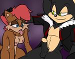  blue_eyes breasts female green_eyes hair imminent_oral jacket male nipples penis red_hair sally_acorn saltcore sega sonic_(series) tongue tongue_out warm_colors 