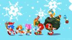  1girl 5boys ;) amy_rose armadillo bird blue_background blue_hat carrying christmas earmuffs eyelashes fake_antlers flicky flying_squirrel fox furry gift gloves hairband hat hedgehog highres knuckles_the_echidna mighty_the_armadillo multiple_boys no_humans official_art one_eye_closed orange_skirt ray_the_flying_squirrel sack santa_costume santa_hat scarf shoes simple_background sitting skirt smile sneakers snowflakes sonic sonic_mania sonic_mania_adventures squirrel tails_(sonic) tyson_hesse walking watermark white_gloves 