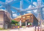  4boys bad_id bad_pixiv_id bicycle building child cityscape cloud day fence ground_vehicle highres hongoukan multiple_boys original scenery sky tokyo_(city) umbrella wait8 