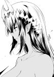  1girl artist_name breasts closed_mouth dark-skinned_female dark_skin dated greyscale headpiece highres kichihachi large_breasts long_hair monochrome nanashi_inc. nude pointy_ears profile shimamura_charlotte simple_background solo upper_body virtual_youtuber white_background 