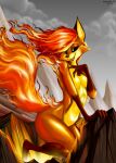 angrycontra animal_humanoid anthro black_sclera breasts canid canid_humanoid canine canine_humanoid cloudy_sky digital_media_(artwork) elemental_creature elemental_humanoid featureless_breasts female fire fire_creature fire_fox flaming_hair flaming_tail fox fox_ears fox_humanoid fox_spirit fox_tail fur hair hi_res humanoid mammal mammal_humanoid nude open_mouth orange_body orange_fur pseudo_hair pseudo_mane smile solo tail volcano yellow_body yellow_eyes yellow_fur