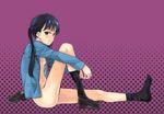  bad_id bad_pixiv_id black_eyes black_hair blazer bottomless breasts chiba_saori from_side frown hourou_musuko jacket kno1 long_hair nipples open_clothes open_shirt shirt shoes single_shoe sitting small_breasts solo twintails 